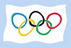 Die Olympische Flagge, die Fahne mit den fünf farbigen Ringen