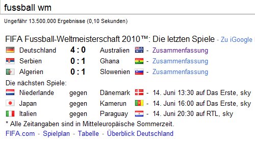 Google-Suche nach Fussball WM